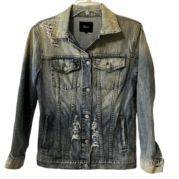 Rails Custom Knox Letterman Vintage Wash Distressed Denim Jacket Amy Small - Picture 1 of 16
